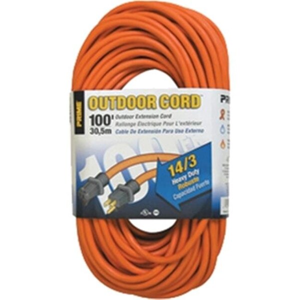 Prime Wire & Cable SJTW Extension Cord, 14 AWG, Outdoor, 14/3, 1 Outlets, Orange, 100 ft 54732100149 - main